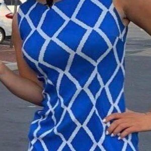 Alyx Sheath Dress Blue & White Geometric Diamond Print Sleeveless Size 16W